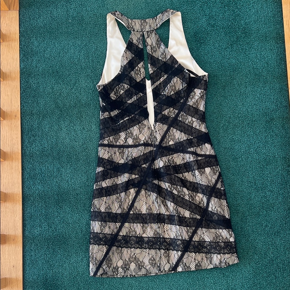 Vintage y2k bebe Black and Cream Lace Mini Dress - Picture 2 of 4